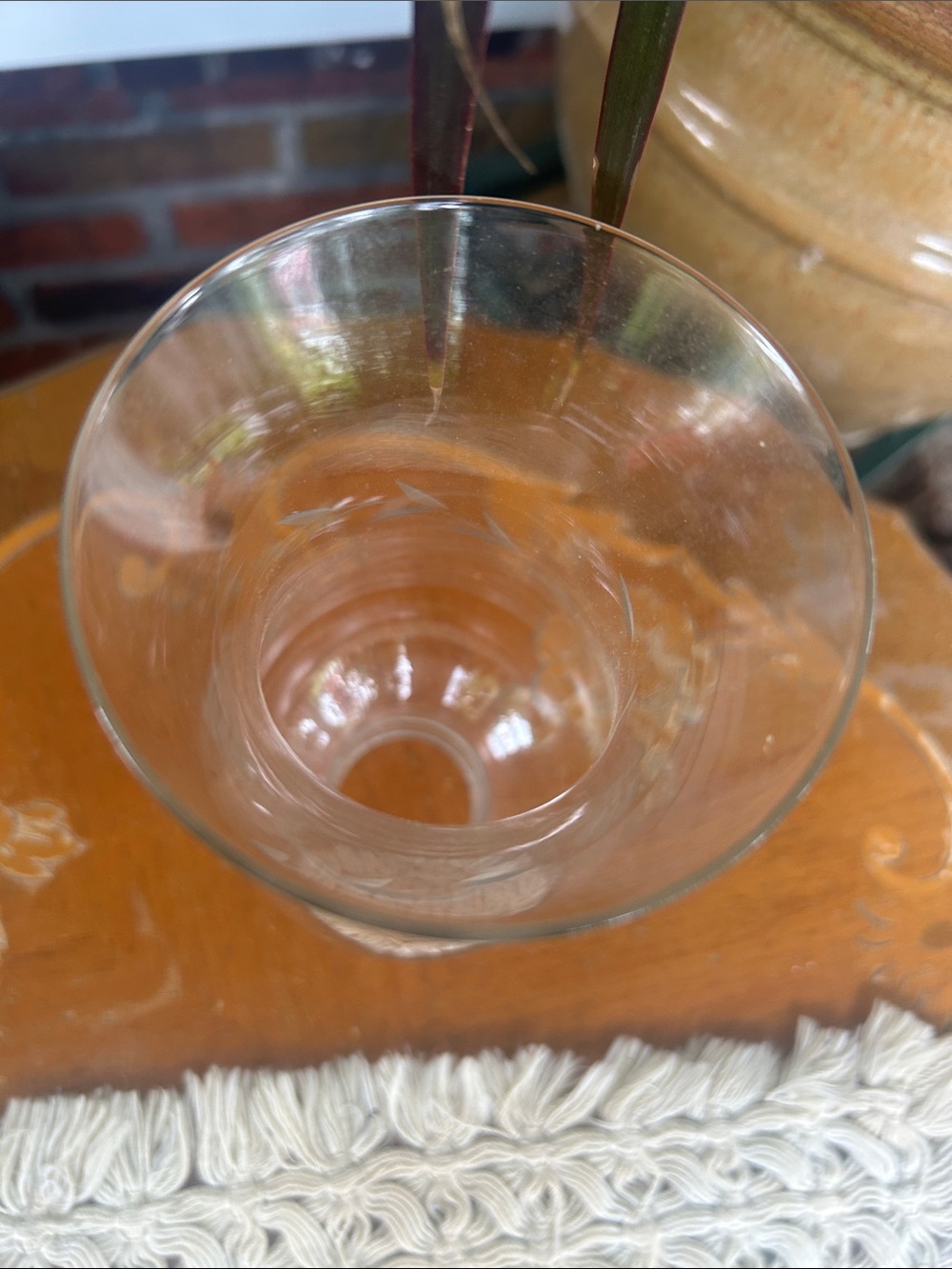 Vintage Clear Etched Glass Hurricane Vase with Grape Motif - - Picture 5 of 9